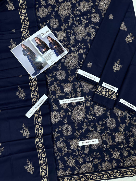 BAREEZE 3-PIECE DHANAK EMBROIDERED SUIT