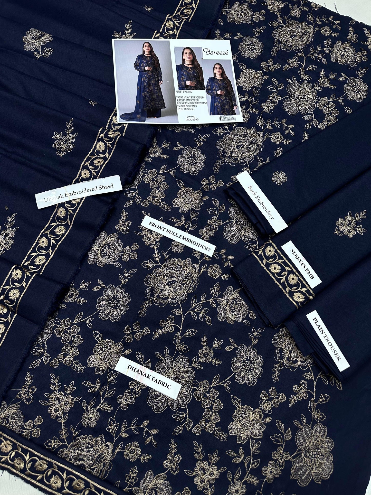 BAREEZE  3-PIECE DHANAK EMBROIDERED SUIT