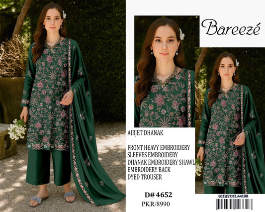 Bareeze 3-piece Dhanak Heavily Embroidered suit