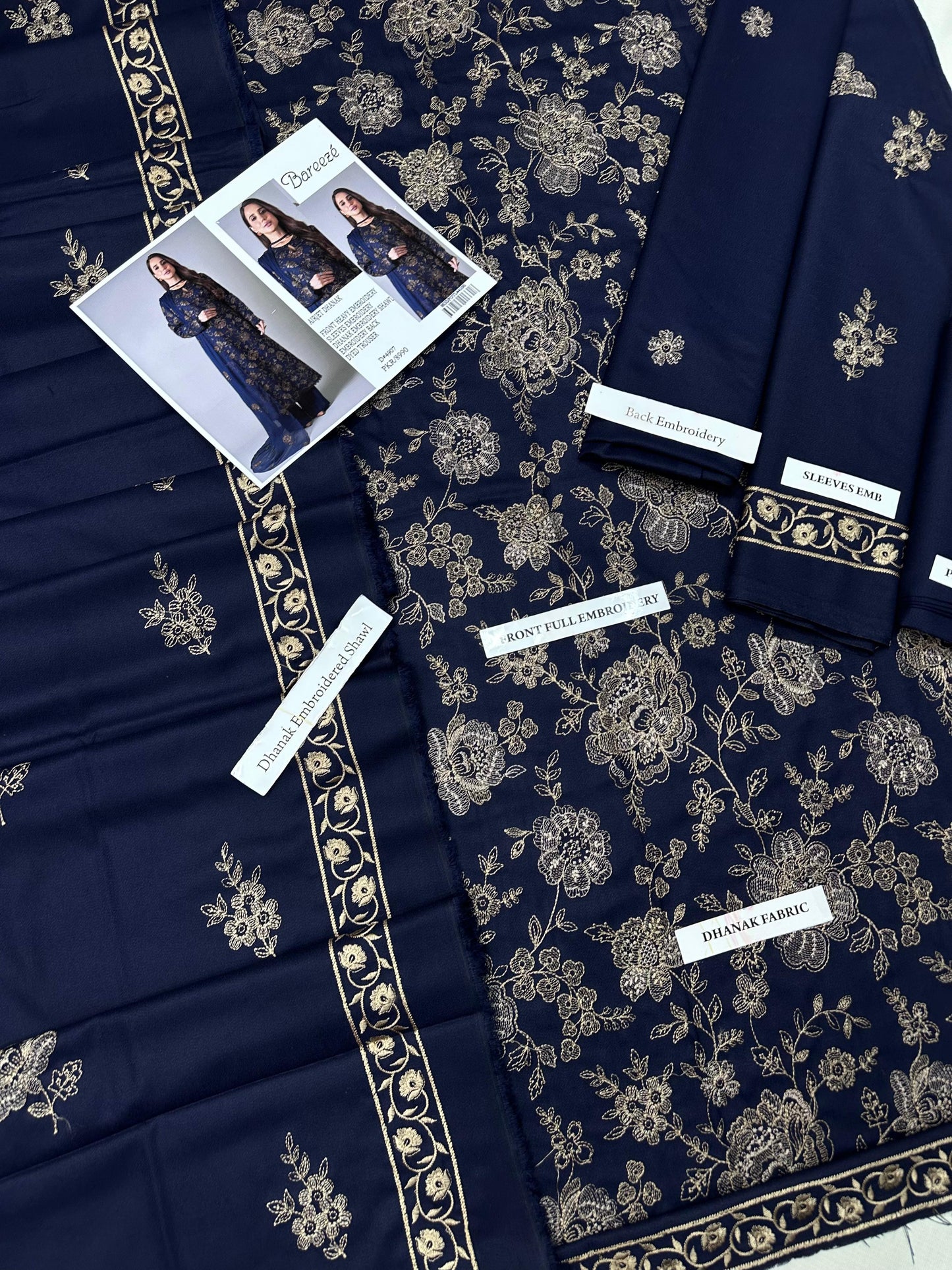 BAREEZE  3-PIECE DHANAK EMBROIDERED SUIT